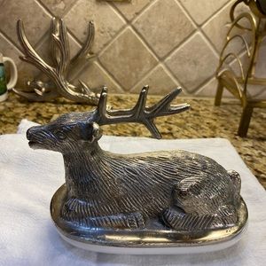 set of deer butter dish and napkin holder